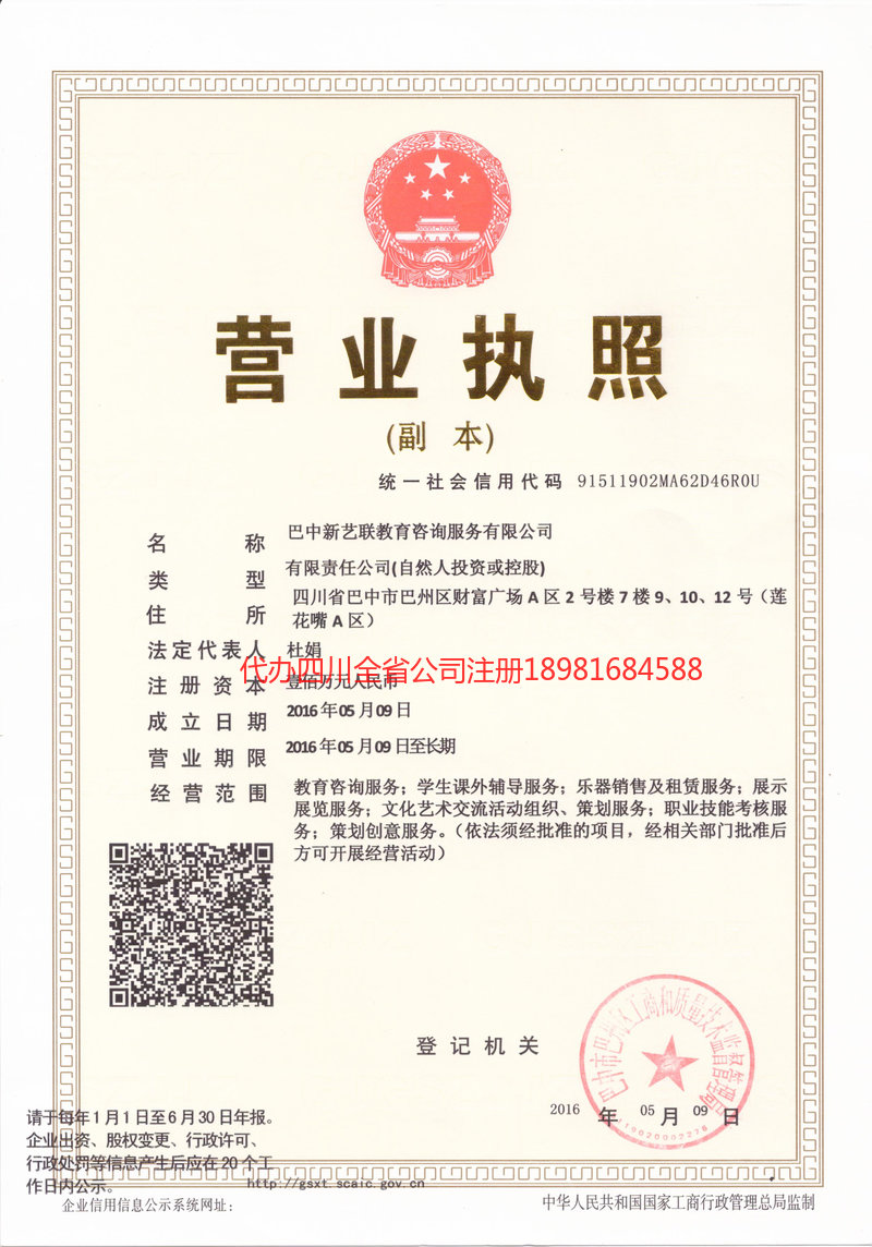 蓬溪蓬溪新亿联教育咨询服务有限公司